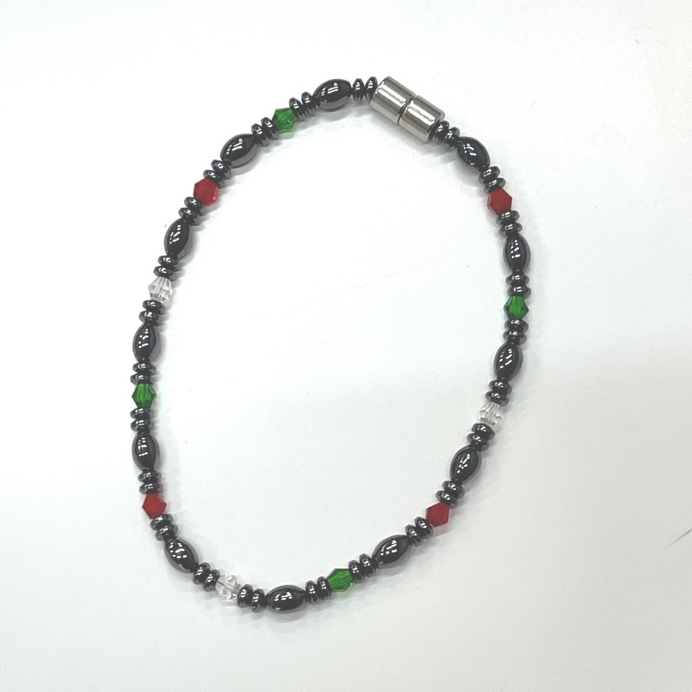 Magnetic Hematite Bead Bracelet Black Red Green Crystal Holiday Unisex Clasp